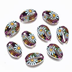 Разноцветный Печатные соединители звеньев сплава, форма раковины каури, золотой свет, красочный, 16x11x3.5 мм