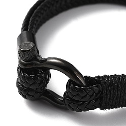 Noir Bracelet en cuir tressé, avec 304 fermoirs en acier inoxydable pour hommes femmes, noir, 8-1/2 pouce (21.5 cm)