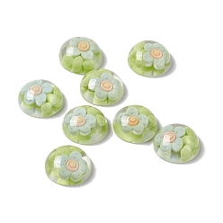 Half Round Transparent Flower Resin Cabochons, Half Round, Aqua, Flower Pattern, 24.5x9.5mm