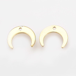 Real 18K Gold Plated Brass Charms, Double Horn/Crescent Moon, Nickel Free, Real 18K Gold Plated, 9x11x0.8mm, Hole: 1mm