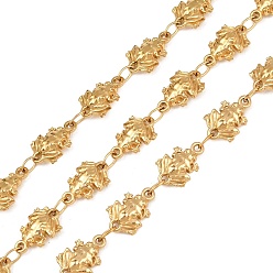 Real 18K Gold Plated 5M 304 Stainless Steel Frog Link Chains, Soldered, with Spool, Ion Plating(IP), Long-Lasting Plated, Real 18K Gold Plated, 10.5x7x2.5mm, about 16.40 Feet(5m)/Roll