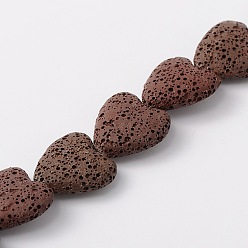 Кокосово-Коричневый Окрашенные бусины из натурального камня лавы, сердце, кокосового коричневый, 20~21x20~21x7~8 мм, отверстие : 1 мм, около 20 шт / нитка, 15.55 дюйм