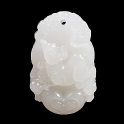 Mouse Резные подвески из натурального белого нефрита, двенадцать китайских знаков зодиака амулеты, мышь, 35~37.5x22.5~24.5x8~12 мм, отверстие : 1.6~1.8 мм