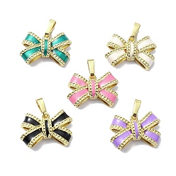 Mixed Color Rack Plating Brass Enamel Pendant Rhinestones Settings, Long-Lasting Plated, Lead Free & Cadmium Free, Bowknot Charm, Real 18K Gold Plated, Mixed Color, 12.5x17x4.5mm, Hole: 3.4x5.5mm, Fit for 0.5mm rhinestones