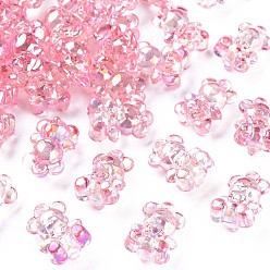 Pink Pendentifs acryliques transparents , de couleur plaquée ab , ours, rose, 20x13.5x10.5mm, Trou: 1.4mm, environ400 pcs / 500 g
