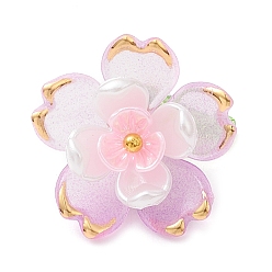 Орхидея Прозрачные акриловые подвески, со стеклянными бисеринами, цветок, золотой металл обвитыми, сиреневые, 17.5x18x19 мм, отверстие : 1.8 мм