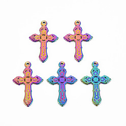 Rainbow Color 201 Stainless Steel Pendants, Cross, Rainbow Color, 31x19.5x1mm, Hole: 1.6mm