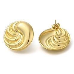Настоящее золото 18K Ионное покрытие (ip) 304 плоские круглые серьги-гвоздики из нержавеющей стали, реальный 18 k позолоченный, 26 мм