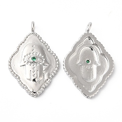 Платина Стойка металлическая латунная микропрофилированная кубическая циркония подвески, долговечный, без свинца и без кадмия, ромб с хамсой, платина, 26x17x4 мм, отверстие : 2.5 мм