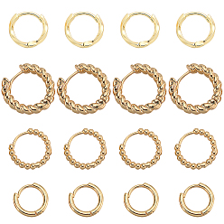 Настоящее золото 14K 8 пары 4 стили серьги-кольца с латунными бусинами для женщин, кольцо и овальные, реальный 14 k позолоченный, 13~21.5x13~17x2~4 мм, штифты : 0.7~1 мм, 2 пары / стиль
