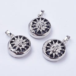 Синий Драгоценный Камень Синтетический синий авантюрин подвески, с латунной фурнитурой , плоские круглые с солнцем, платина, 28x24x9~10 мм, отверстие : 5x7 мм