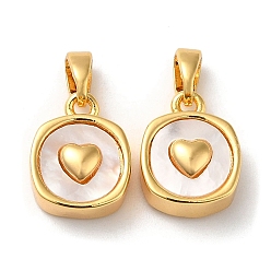 Настоящее золото 18K Квадратные подвески из латуни из ракушек, с кнопкой на поруки, реальный 18 k позолоченный, 13x10x5 мм, отверстие : 5x2.5 мм