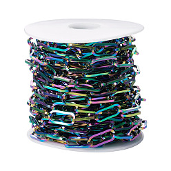 Rainbow Color Вакуумное покрытие pvd 304 цепи из нержавеющей стали для скрепок, несварные, с катушкой, Плоско-овальные, Радуга цветов, 6x1.5 мм, около 5 м / рулон