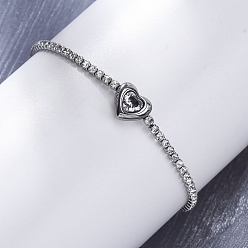 Нержавеющая Сталь Цвет 304 браслеты-цепочки из нержавеющей стали с кубическим цирконием для женщин, сердце, цвет нержавеющей стали, 7.48 дюйм (19 см)