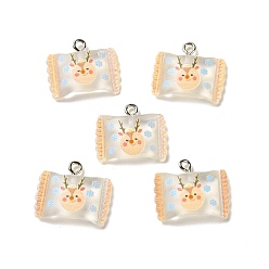 Pink Christmas Theme Transparent Resin Pendants, with Platinum Tone Iron Loops, Candy Bag Charm with Reindeer Pattern, Pink, 17x20.5x5mm, Hole: 2mm