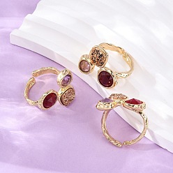 Золотой Кольца-манжеты из натурального аметиста/корейского нефрита/агата, латунные регулируемые кольца для женщин, золотые, золотые, 18x23.5 мм, размер США 8 1/2 (18.5 мм)