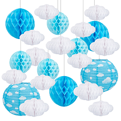 Couleur Mélangete 23 pièces 5 styles décorations de suspension lanterne en papier alvéolé, décorations suspendues pour les fêtes, couleur mixte, 219~370mm