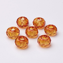 Dark Orange Glass European Beads, Large Hole Beads, No Metal Core, Rondelle, Dark Orange, 14x8mm, Hole: 5mm