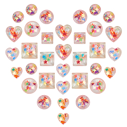 Mixed Color Resin Cabochons, with Paillette, Mixed Shapes, Mixed Color, 90pcs/box
