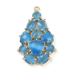 Темно-Голубой Подвески из латунной кошки, слеза, без свинца и без кадмия, долговечный, стойки покрытие, реальный 18 k позолоченный, граненые, глубокое синее небо, 33x21x6 мм, отверстие : 1.2 мм