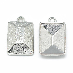 Platinum Alloy Pendant Rhinestone Settings, Rectangle, Platinum, Fit for 10x14mm Rhinestone, 19.5x12x4mm, Hole: 2mm