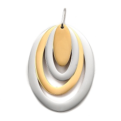 Позолоченный и Цвет Нержавейки Овальные 304 подвески из нержавеющей стали, ионное покрытие (ip), настоящее золото и нержавеющая сталь, 49.5x36.5x5.5 мм, отверстие : 9x7 мм