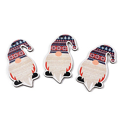 Разноцветный Рождественские односторонние деревянные большие подвески с принтом, чары гнома, красочный, 54x37x26 мм, отверстие : 2 мм