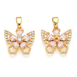 Настоящее золото 18K Латунные микро проложить кубического циркония прелести, без кадмия и без свинца, бабочка, реальный 18 k позолоченный, 14x14.5x4.5 мм, отверстие : 5x2.5 мм