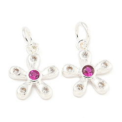 Серебро Покрытие стойки латунь микропаве прозрачные кубические циркониевые подвески, долговечный, без свинца и без кадмия, цветок, с целью перехода в кольце, темно-розовыми, серебряные, 13.5x11x2 мм, отверстие : 4 мм