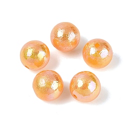 Dark Orange UV Plating Opaque Acrylic Beads, Iridescent, Textured Round, Dark Orange, 15.5mm, Hole: 2mm