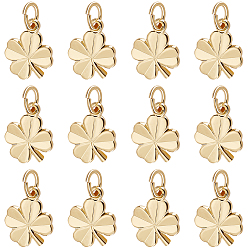 Настоящее золото 18K 20 шт. Латунные подвески, клевер, без кадмия, без никеля и без свинца, с целью перехода в кольце, реальный 18 k позолоченный, 11x9x1 мм, отверстие : 3 мм