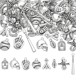 Античное Серебро 96 шт. 8 стили подвески из цинкового сплава в тибетском стиле с бейсбольной тематикой, разнообразные, античное серебро, 15~35x4.5~19x3~6.5 мм, отверстие : 1.5~2 мм, 12 шт / стиль