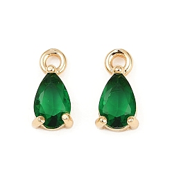 Зеленый Латунные микро проложить кубического циркония подвески, слезинки, без кадмия, без никеля и без свинца, реальный 18 k позолоченный, зелёные, 9x4.5x3 мм, отверстие : 1.2 мм
