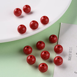 FireBrick Opaque Acrylic Beads, Round, FireBrick, 10x9mm, Hole: 2mm, about 940pcs/500g