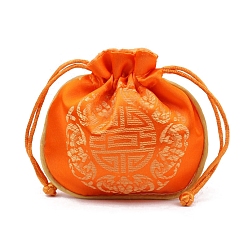 Темно-Оранжевый Тканевые мешочки в китайском стиле, сумки на шнурке для хранения ювелирных изделий, полукруглый, темно-оранжевый, 11x11 см