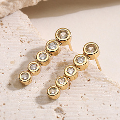 Золотой Серьги-гвоздики из циркония, плоско-круглые, золотые, 21x5 мм