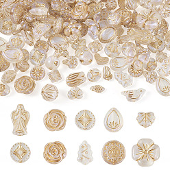 Clear 100G Transparent Acrylic Beads, Mixed Shapes, Golden Metal Enlaced, Clear, 10mm