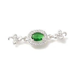 Зеленый Стойка металлическая латунная микропрофилированная кубическая циркония подвески, со стеклом, долговечный, без свинца и без кадмия, платина, плоские круглые с клевером, зелёные, 32x9x4 мм, отверстие : 1.4 мм