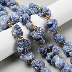 Стально-синий Гальванические натуральный druzy шарики агата стренг, самородки, с бисером, стальной синий, 10~16x12.5~15x11.5~13 мм, отверстие : 0.8 мм, около 14 шт / нитка, 8.07~8.27'' (20.5~21 см)
