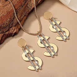 Золотой Комплекты из ожерелий и серег-гвоздиков со знаком доллара из сплава и стекла, золотые, 450 мм