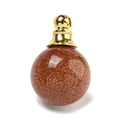 Камень с Пылевым Золотом Подвески из синтетического золота с золотым камнем, с 304 фурнитурой из нержавеющей стали, круглые, 25x16 мм, отверстие : 2 мм