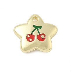 Золотой Сплав эмали прелести, подвеска в виде звезды с вишневым узором, стойки покрытие, без свинца и без кадмия, золотые, 12.5x14x4 мм, отверстие : 1.5 мм