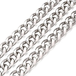 Platinum Aluminium Cuban Link Chains, Unwelded, with Spool, Platinum, 14x10.5x3mm, about 32.81 Feet(10m)/Roll