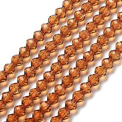 Седло Коричневый Прозрачные стеклянные бусины, граненые, двухконусные, седло коричневый, 5.5~6x5 мм, отверстие : 1.2 мм, около 78~79 шт / нитка, 15.35~15.55'' (39~39.5 см)