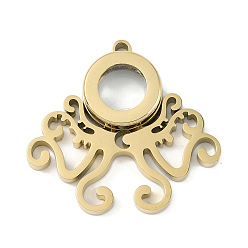 Настоящее золото 18K Ионное покрытие (IP) 304 подвески-медальоны из нержавеющей стали, со стеклом, очарование осьминога, реальный 18 k позолоченный, 33x35x6 мм, отверстие : 2.2 мм