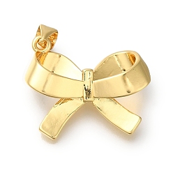 Real 18K Gold Plated Rack Plating Brass Pendants, Long-Lasting Plated, Cadmium Free & Lead Free, Bowknot Charms, Real 18K Gold Plated, 19.5x22.5x7mm, Hole: 3x4mm