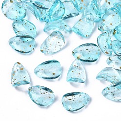 Светло-Голубой Прозрачные брызги окрашенные стеклянные подвески, золотой фольгой, Petaline, Небесно-голубой, 12x8x4.5 мм, отверстие : 1 мм