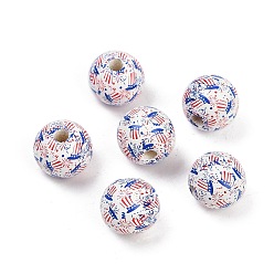 Белый Тема Дня независимости деревянные европейские бусы, печатные бусины с большими отверстиями, круглые, белые, 15.5~6 мм, отверстие : 4 мм