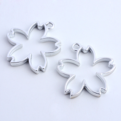 Матовый Серебристый Цвет Подвески из сплава сакура с открытой спиной, для diy уф смолы, эпоксидная смола, Прессованные цветочные украшения, полый, без кадмия, без никеля и без свинца, матовое серебро, 31.5x30x3.5 мм, отверстие : 2.8 мм