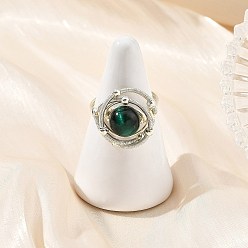 Тигровый глаз Натуральный тигровый глаз кольца палец, женское кольцо из медной проволоки, круглые, широкая полоса кольца, серебряные, зелёные, 16.5~17 мм, размер США 8 1/2 (18.5 мм)